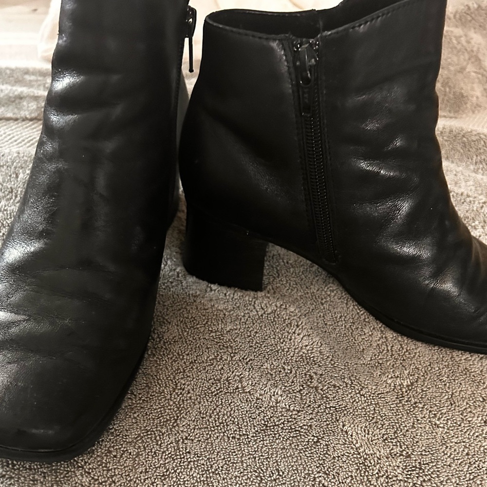 Black leather ankle boots